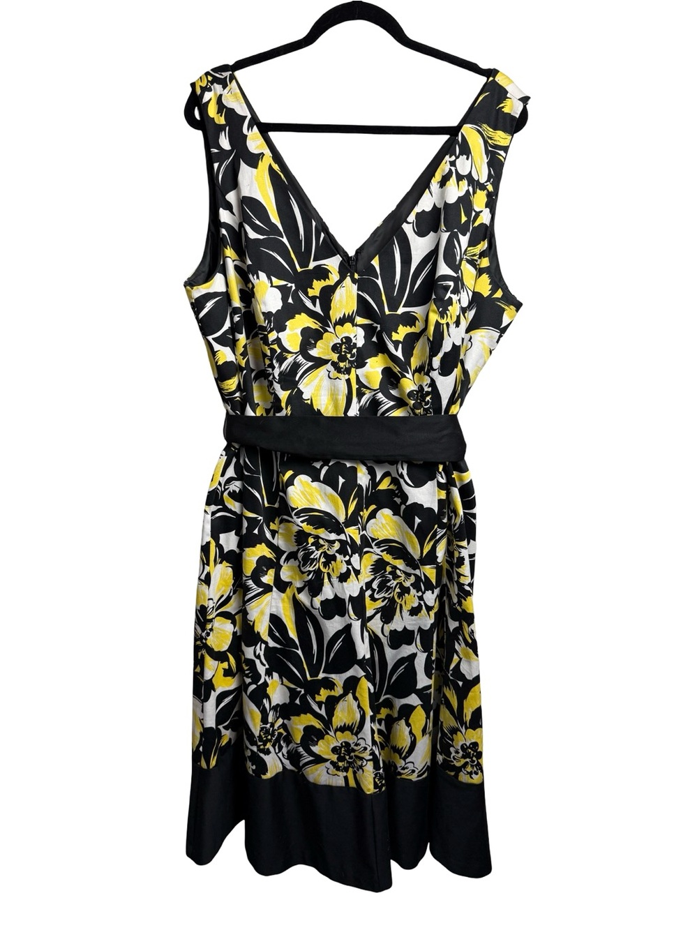 Jones New York Fit & Flare Cotton Dress Black White Yellow SZ 22W Wedding Guest